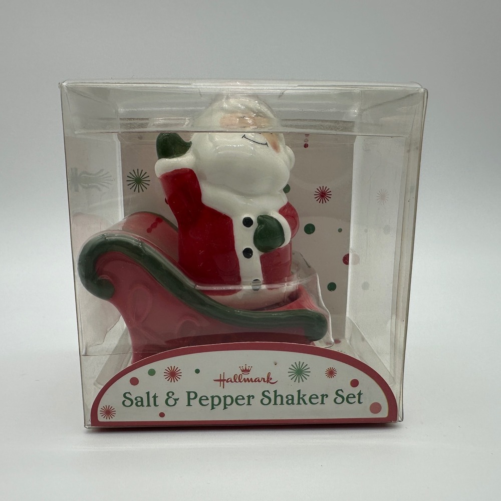 Hallmark Santa and Sleigh Ceramic Salt and Pepper Shaker Set Christmas‎ Holiday